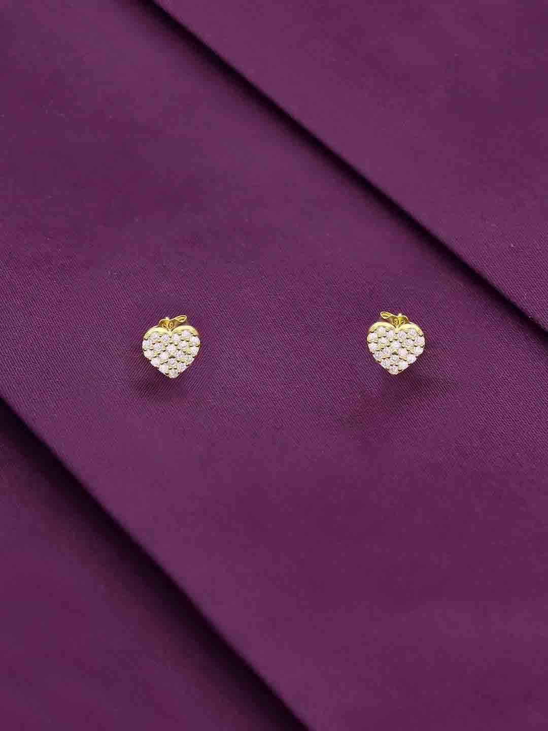 

KAI JEWEL 92.5 Sterling Silver Gold-Plated CZ-Studded Heart Shaped Minimalistic Studs