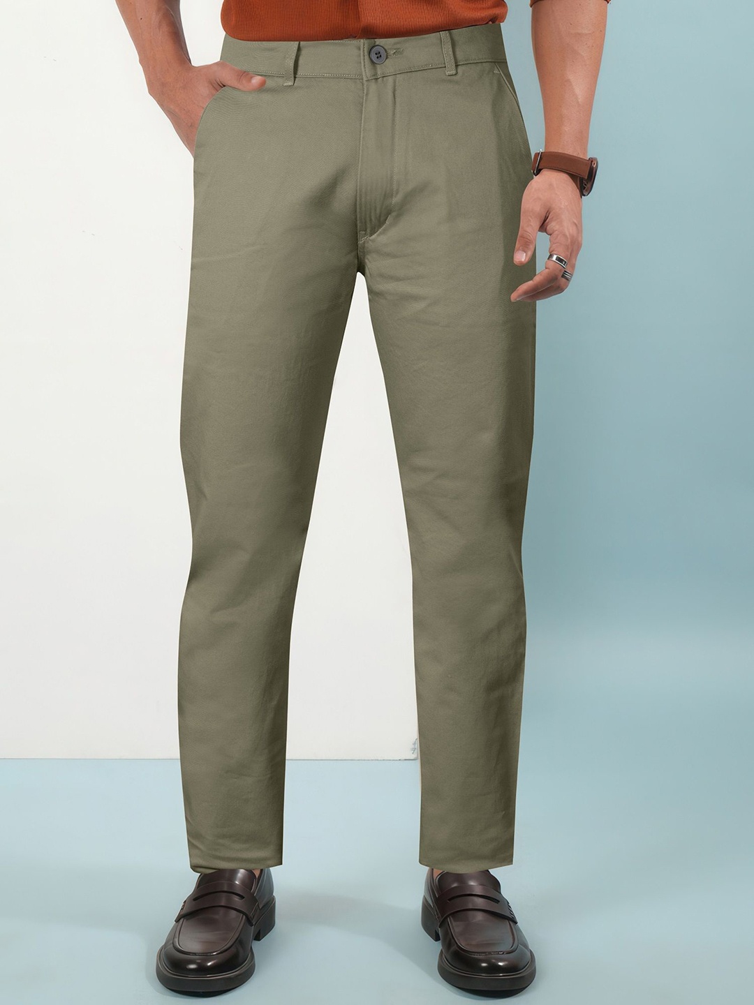

Jb Just BLACK Men Urban Slim Regular Fit Mid-Rise Formal Trousers, Green