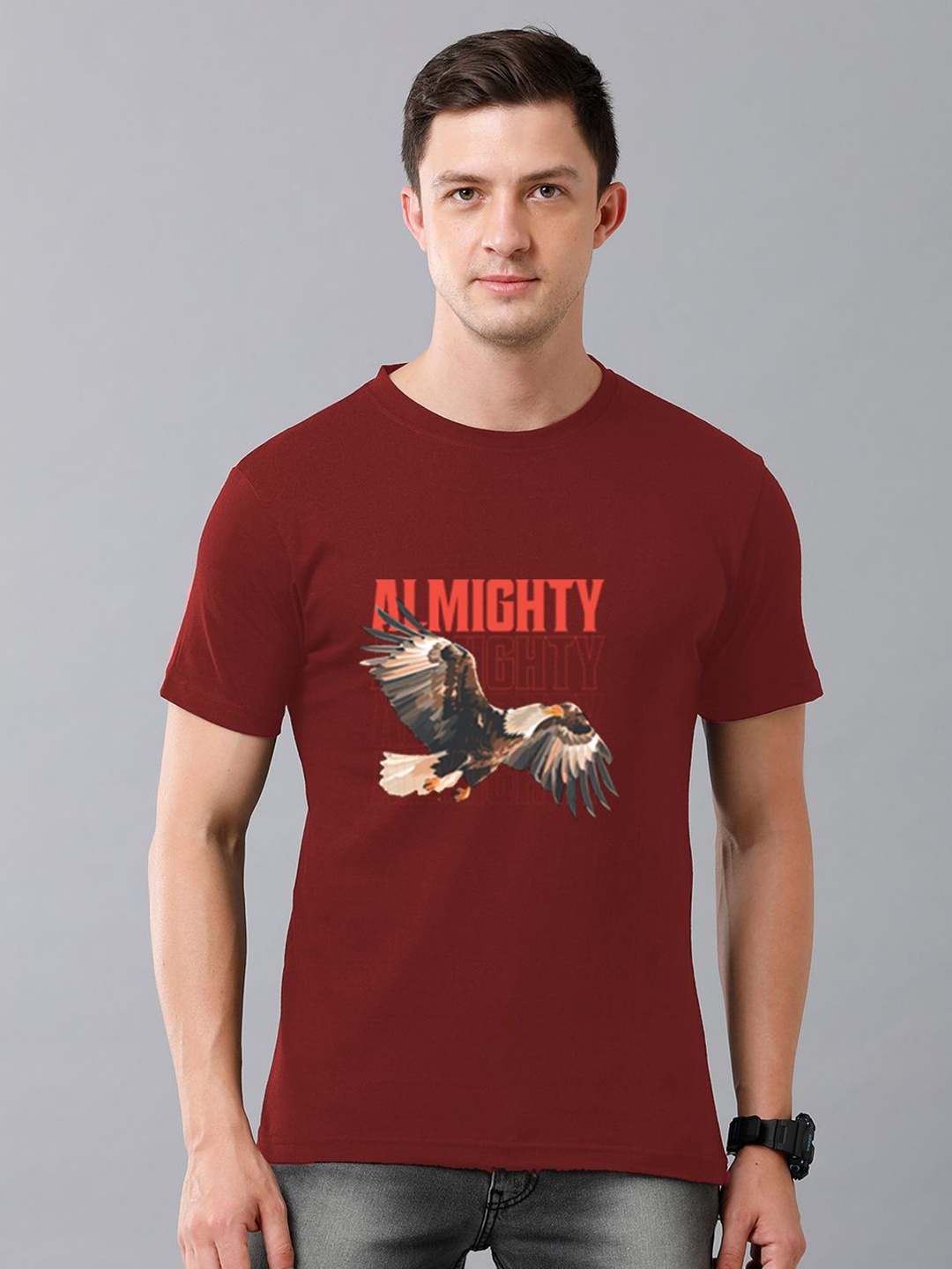 

Moda Rapido Men Graphic Printed Round Neck Cotton T-shirt, Maroon