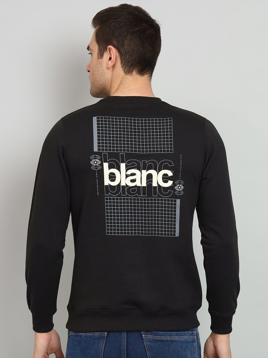 

OGEN Men Printed Round Neck Pullover Sweatshirt, Black