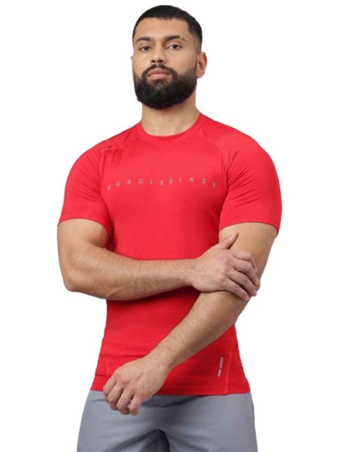 

MuscleBlaze Unisex Brand Logo Printed Round Neck Compression T-shirt, Red