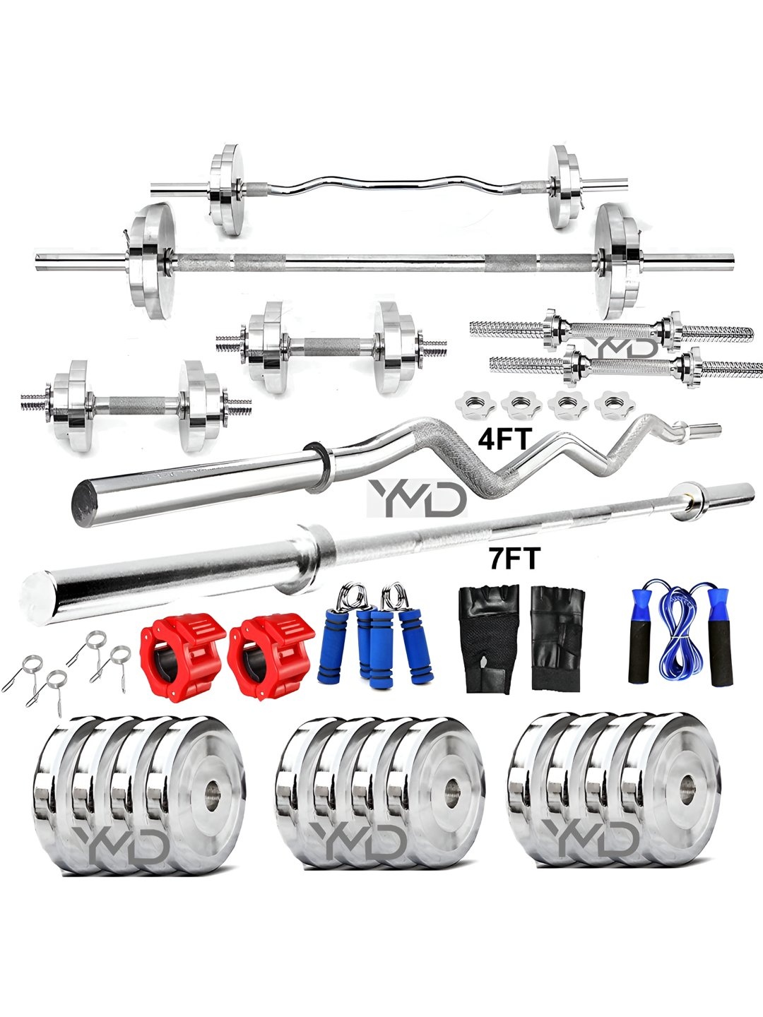 

YMD Set of 24 Steel Plates Rod WIth Clamp Home Gym Combo, Silver