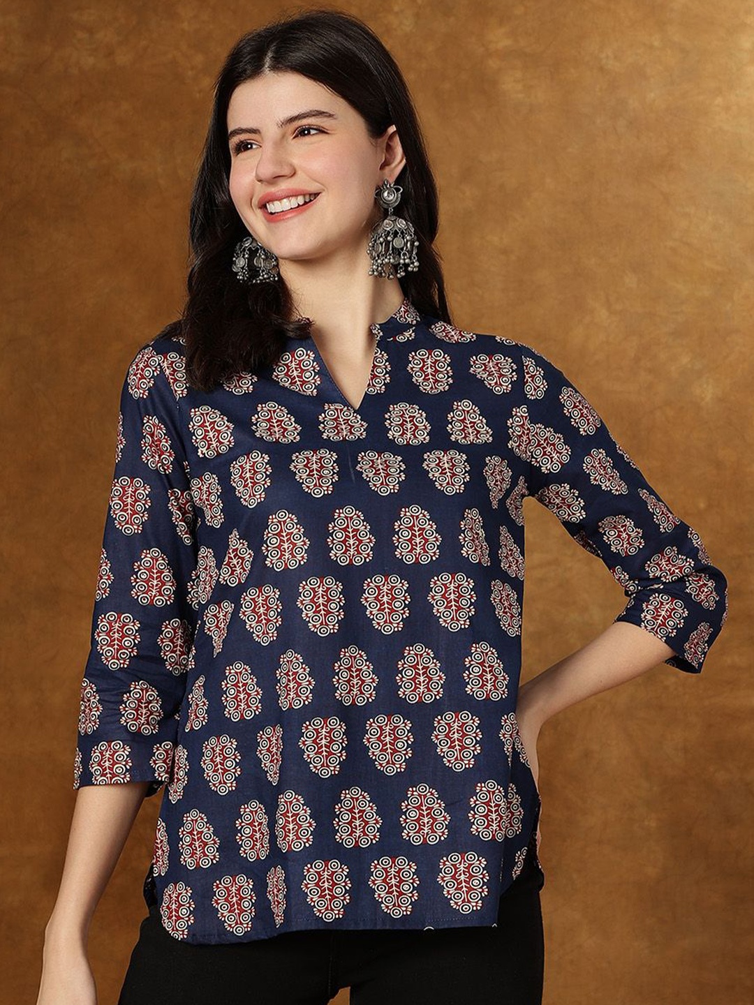 

JANAKDULARI CREATION Women Ethnic Motifs Printed Cotton Top, Blue