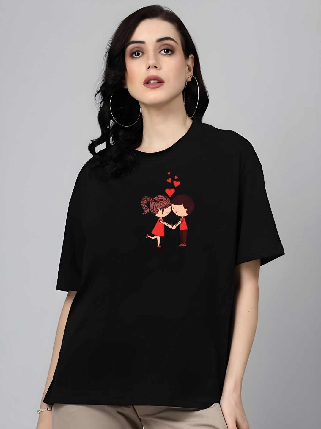 

Moda Rapido Women Graphic Printed Round Neck Cotton Relaxed Fit T-shirt, Black