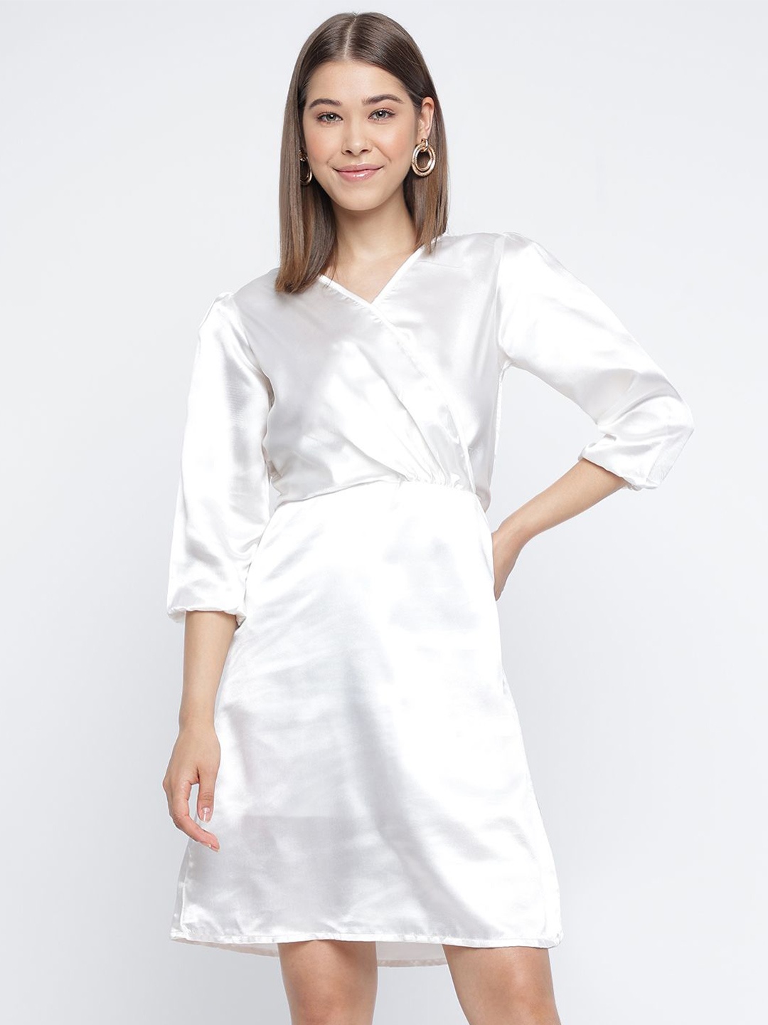 

DressBerry Satin V-Neck Wrap Dress, White