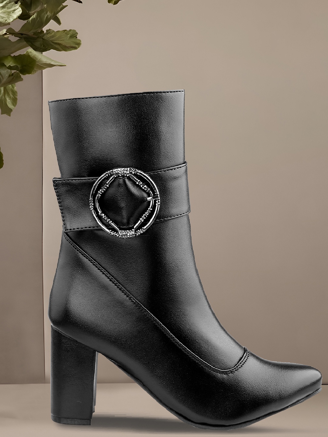 

Bxxy Women Classic High-Ankle Zipper Boots with Buckle Design, Black