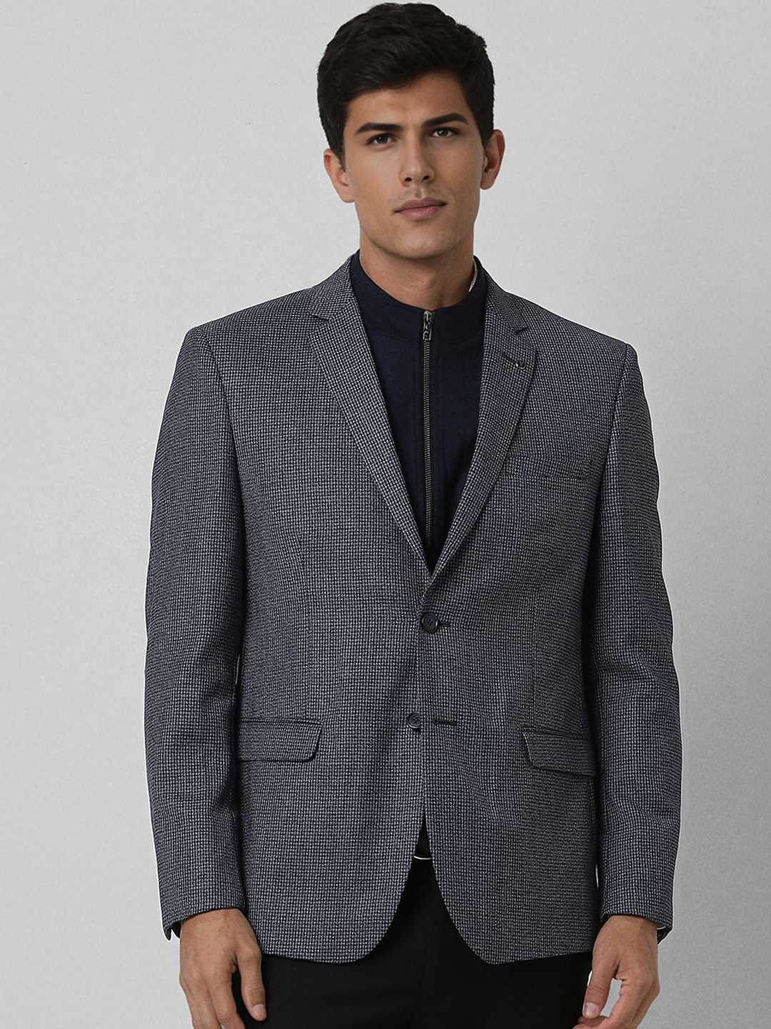 

Van Heusen Textured Notched Lapel Single Breasted Blazer, Grey