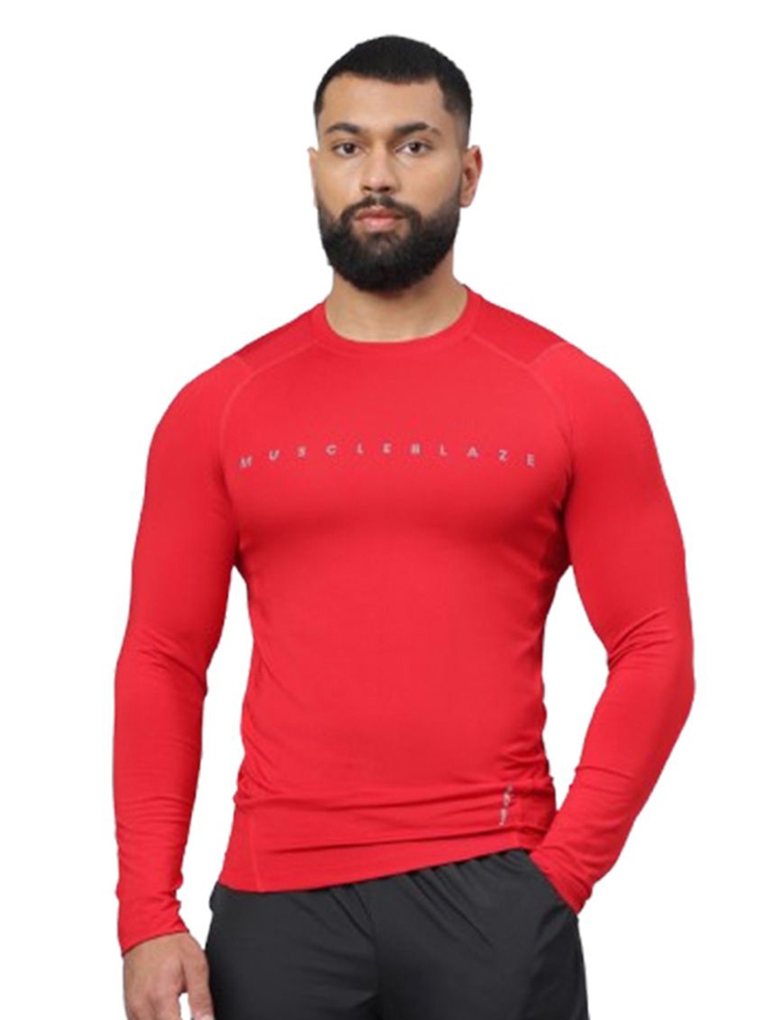 

MuscleBlaze Unisex Typography Printed Round Neck Compression T-shirt, Red