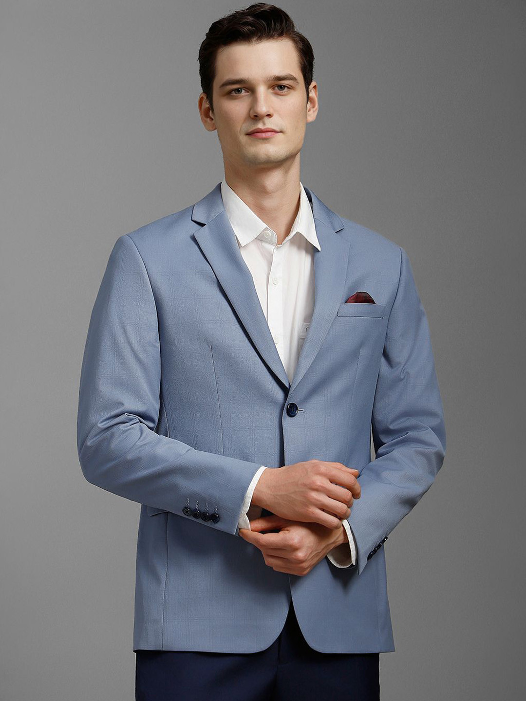 

Van Heusen Checked Slim Fit Long Sleeves Single Breasted Blazer, Blue