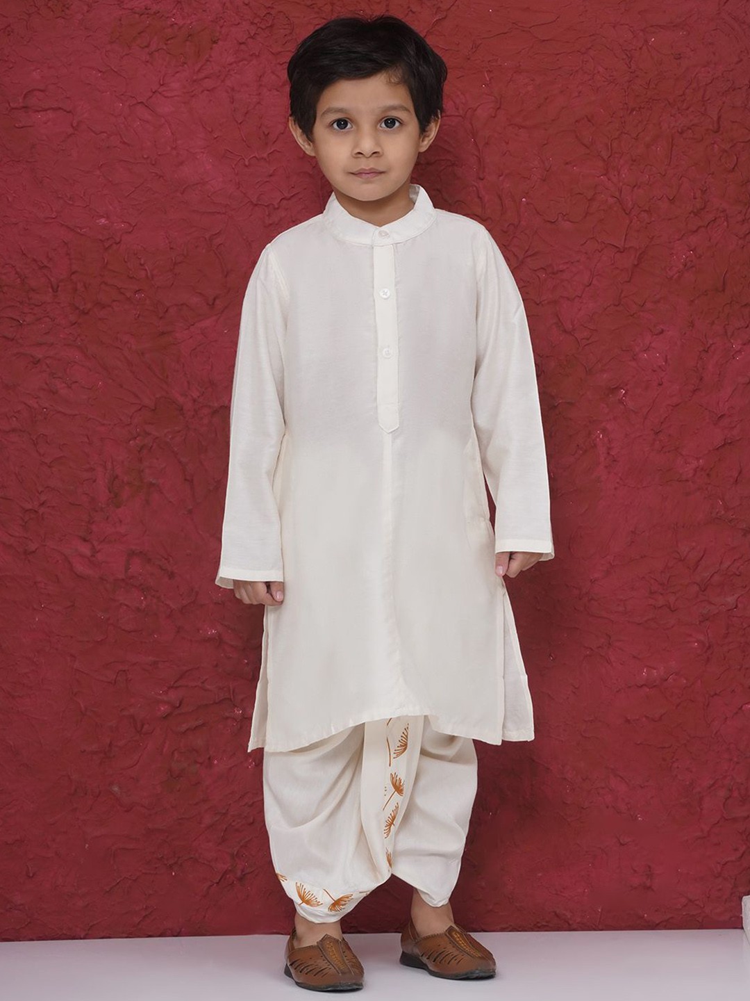

Sethukrishna Boys Band Collar Straight Kurta, Off white