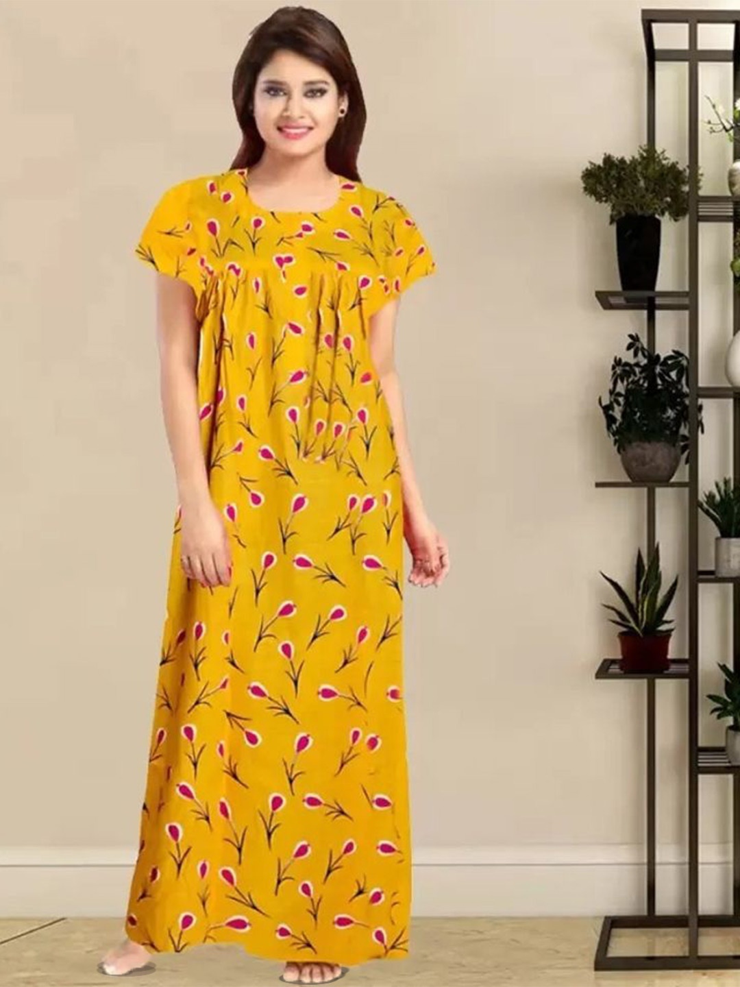 

PR PINK ROYAL Printed Maxi Nightdress, Yellow