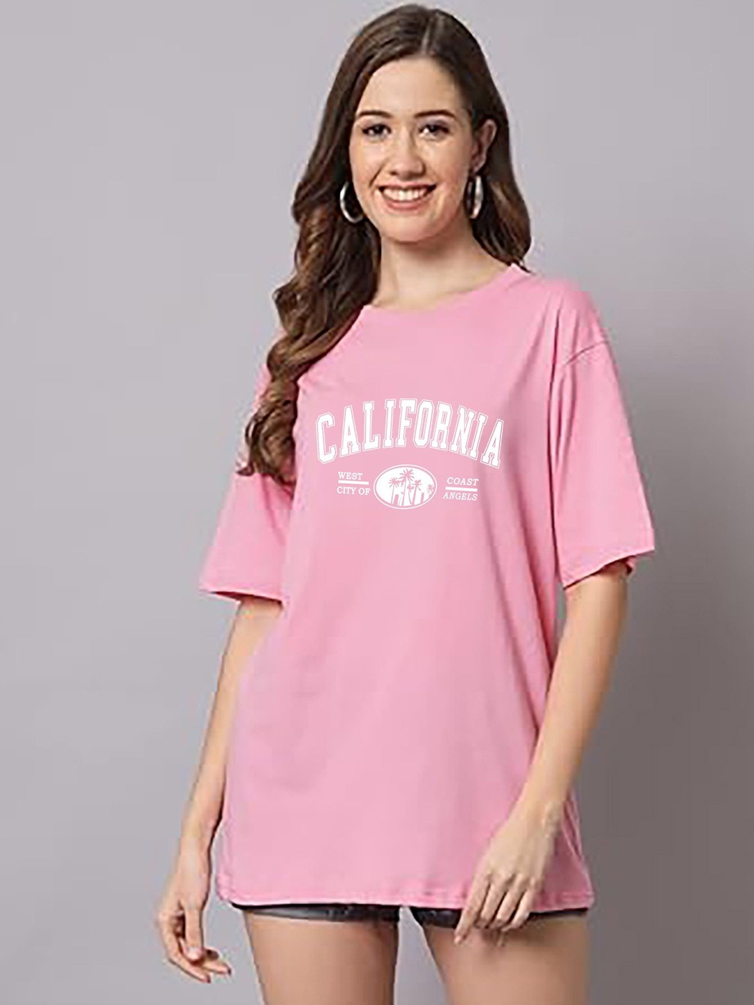 

My Swag Women Typography Printed Round Neck Cotton Oversized T-shirt, Pink