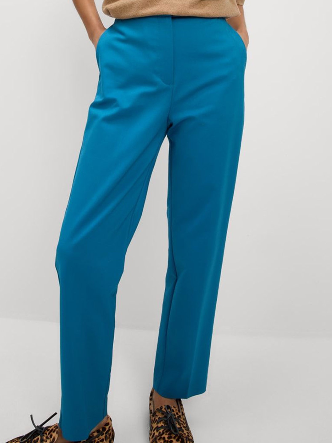 

Marks & Spencer Women Slim Fit High-Rise Trousers, Blue