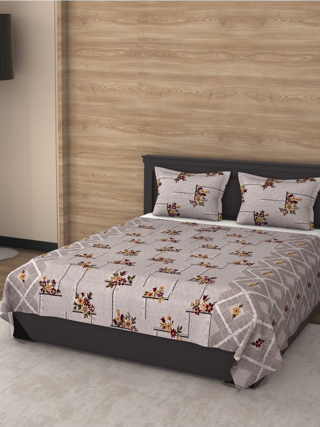 

Myntra Elegant Homes Grey Printed Cotton 210TC King Bedsheet Set 2.65m x 2.20m