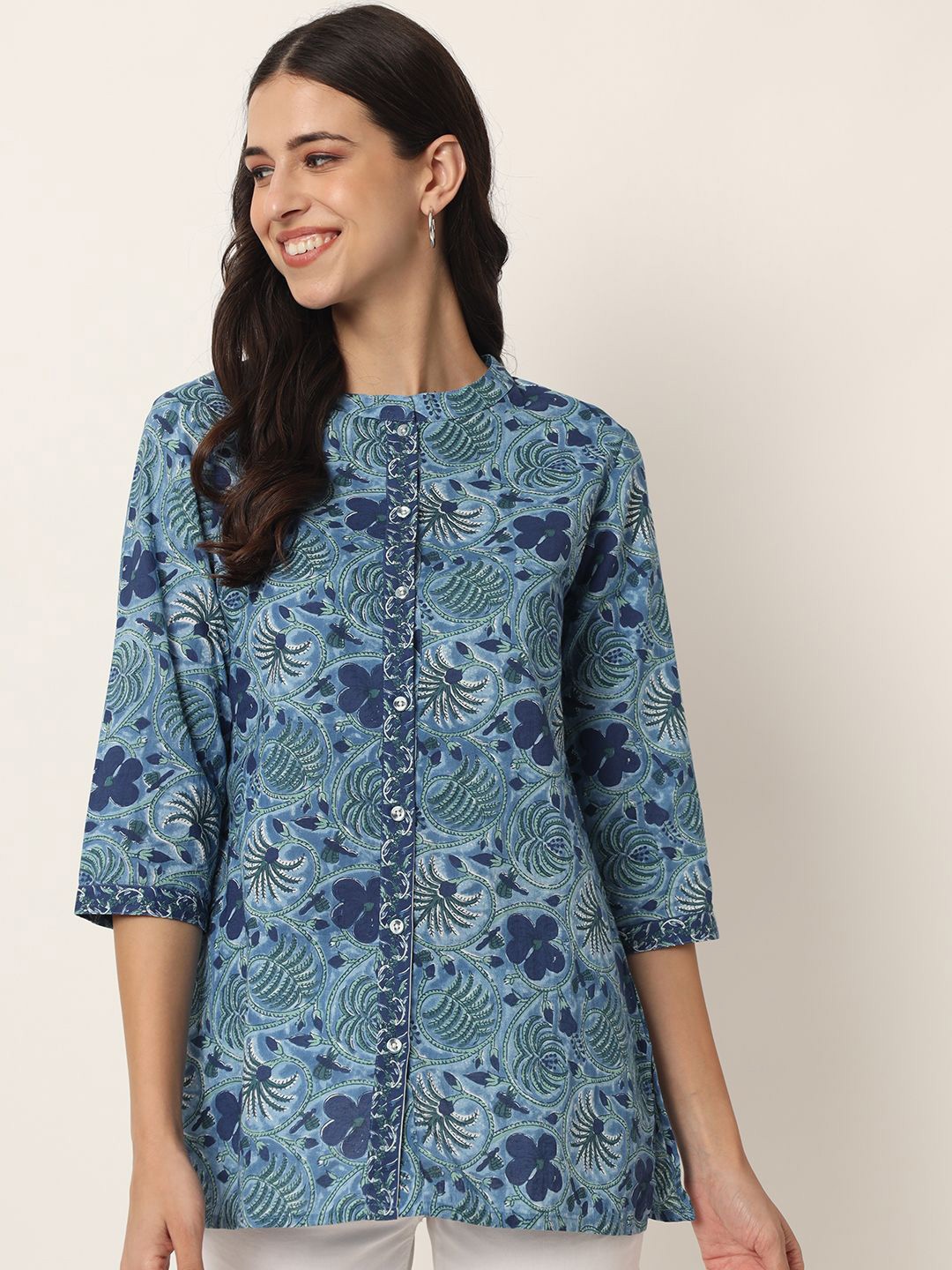 

JAPER KURTI Women Smart Floral Opaque Printed Casual Shirt, Blue