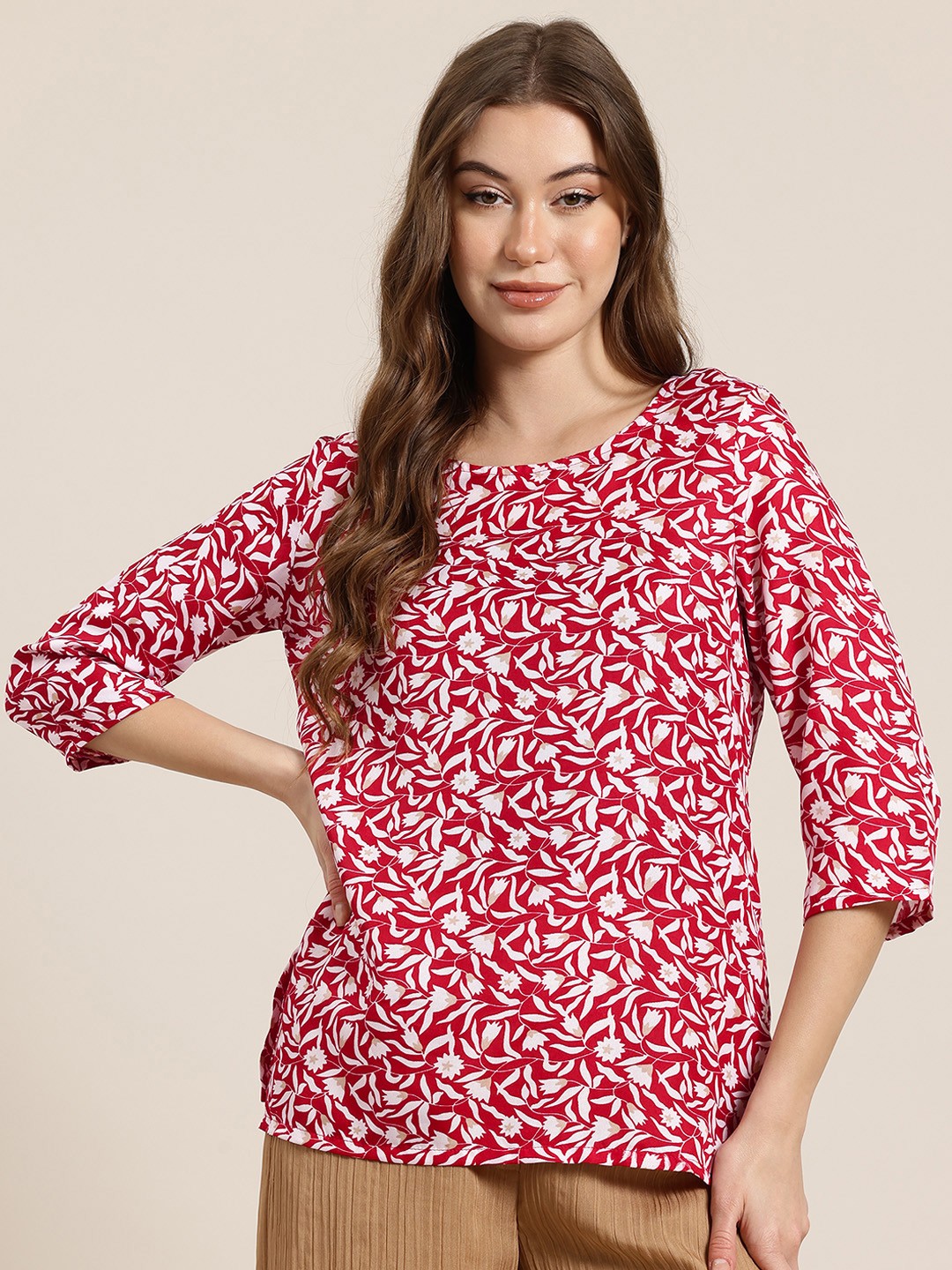 

HERE&NOW Floral Printed Kurti, Red