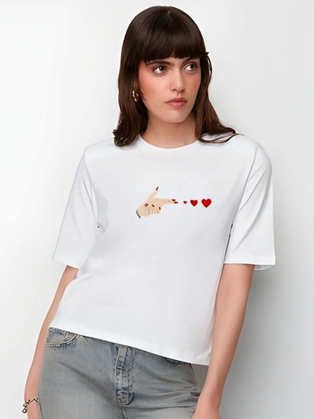

DressBerry Women Graphic Printed Round Neck Cotton Boxy T-shirt, White