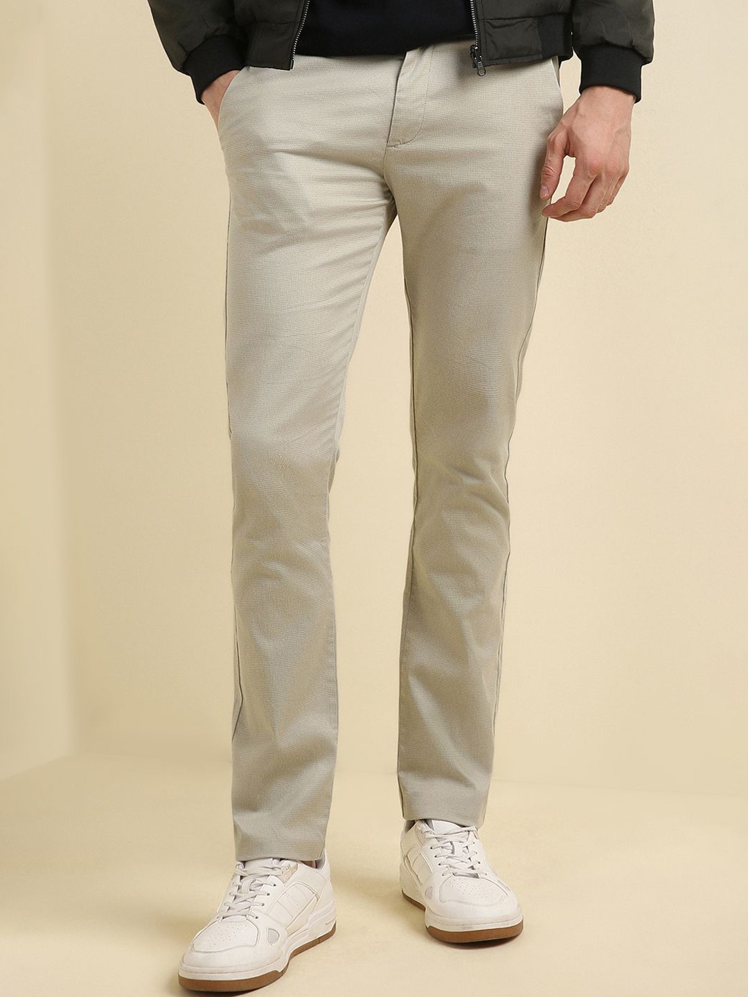 

Allen Solly Men Printed Ultra Slim Fit Trousers, Beige