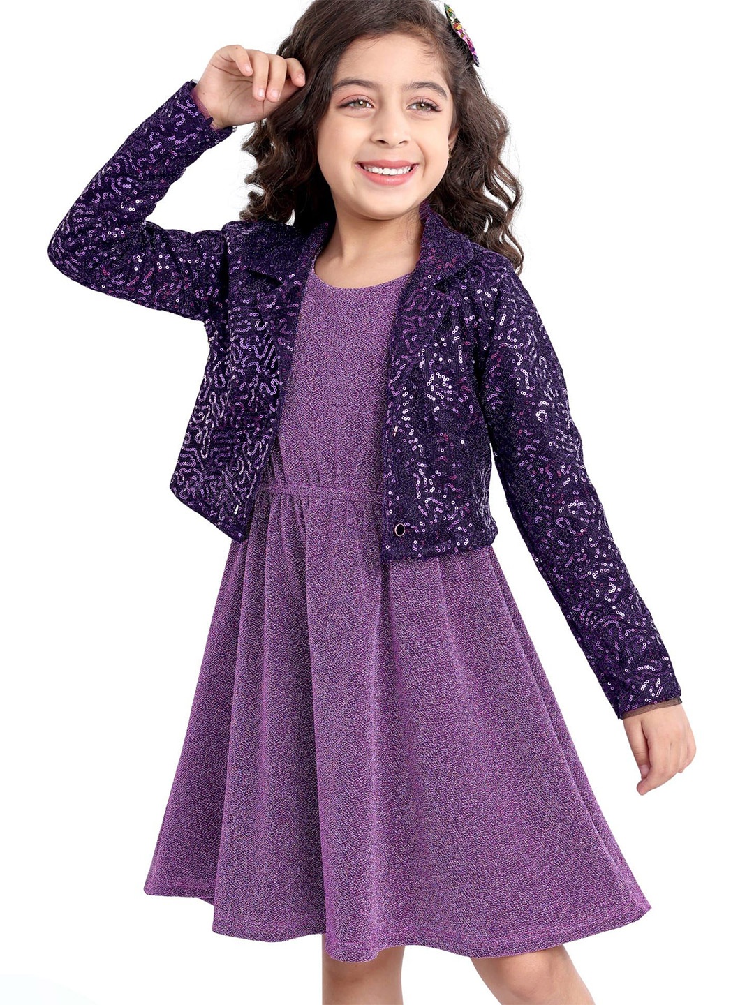 

Hola Bonita Polka Dot Print Fit & Flare Dress, Purple