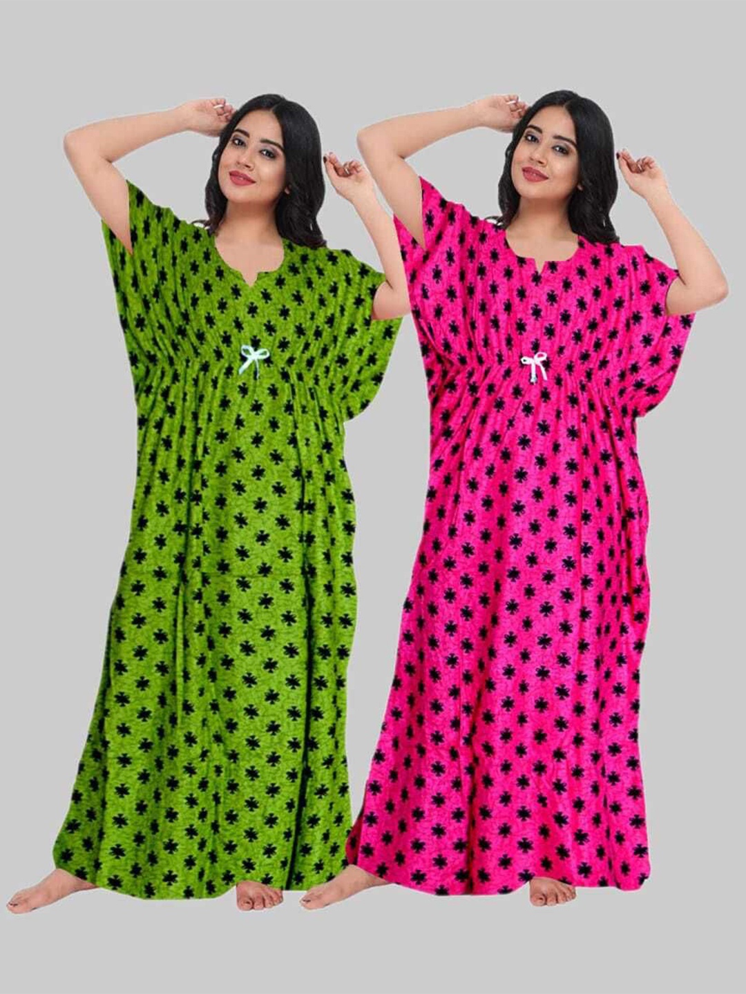 

PR PINK ROYAL Women Pack Of 2 Printed Maxi Nightdress