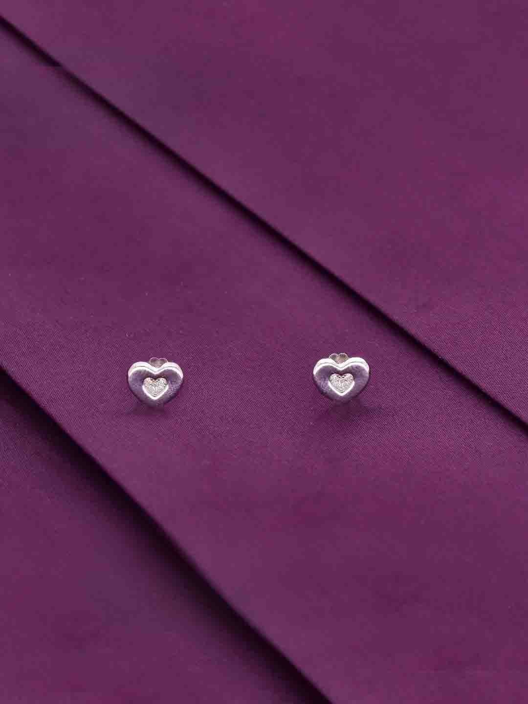 

KAI JEWEL 92.5 Sterling Silver Rhodium-Plated CZ-Studded Heart Shaped Minimalistic Studs