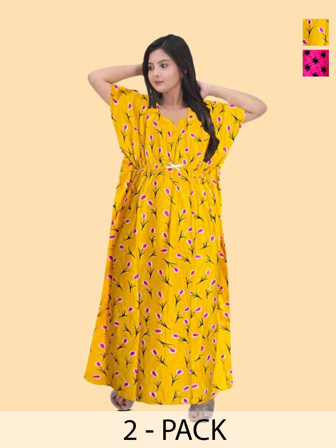 

PR PINK ROYAL Printed Maxi Nightdress, Yellow