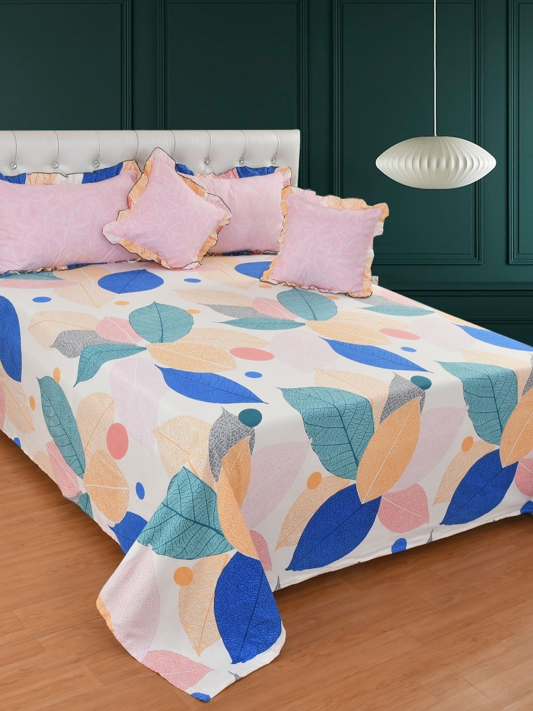 

MORADO Pink & Blue Floral Printed Summer Double King Fine Bedding Set
