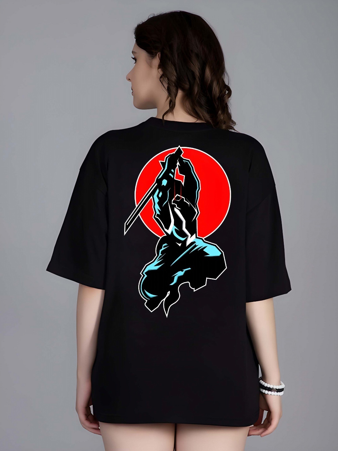 

SZN Women Graphic Printed Round Neck Cotton Oversized T-shirt, Black
