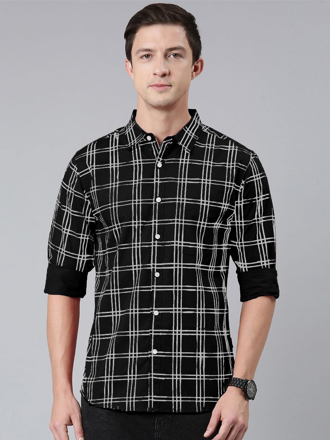 

Provogue Men Opaque Checked Casual Shirt, Black