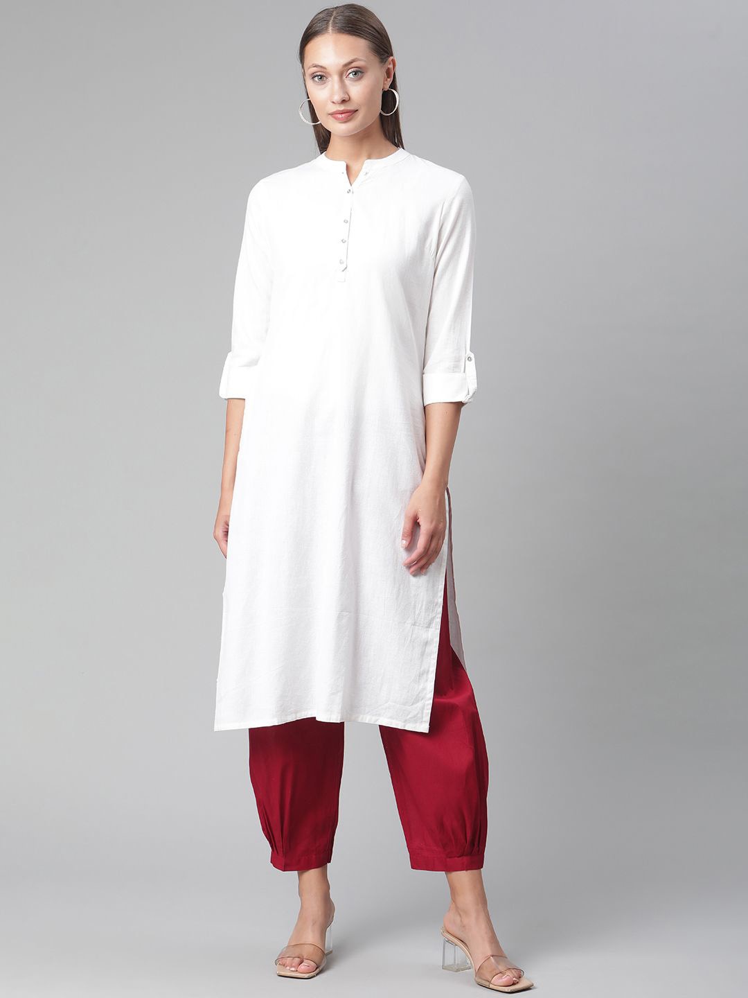 

Chandbaali Mandarin Collar Cotton Straight Kurta, White