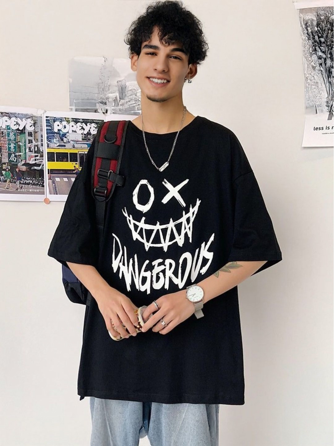 

StyleCast Men Typography Printed Round Neck Oversized T-shirt, Black