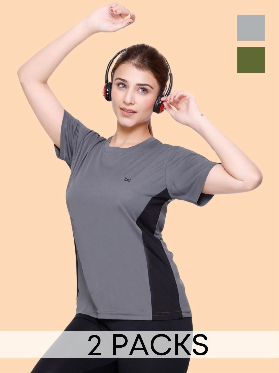 

White Moon Women Extended Sleeves Pockets T-shirt, Grey