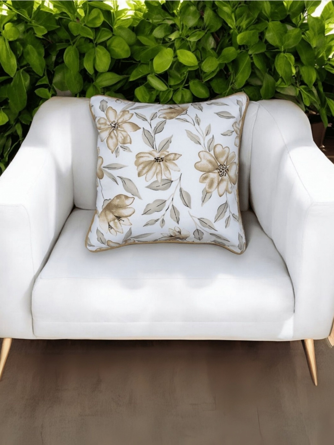 

LUSHLYF White & Brown Floral Velvet Square Cushion Covers