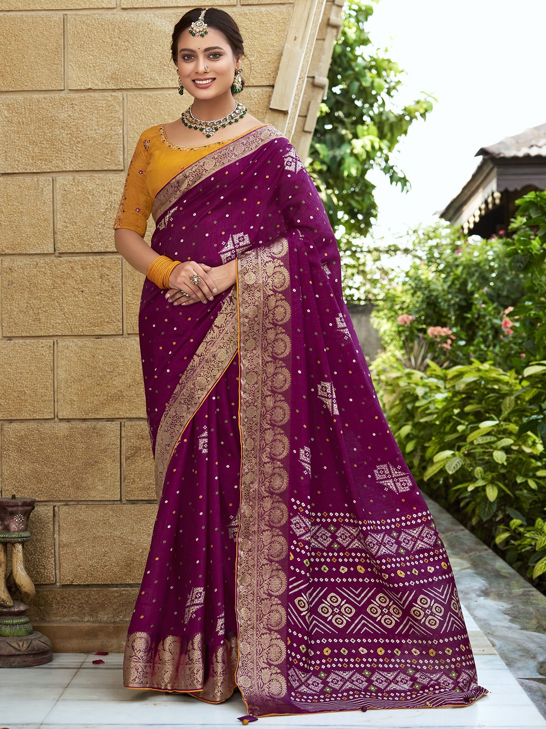 

NIRMAL CREATION Bandhani Zari Pure Georgette Saree, Purple