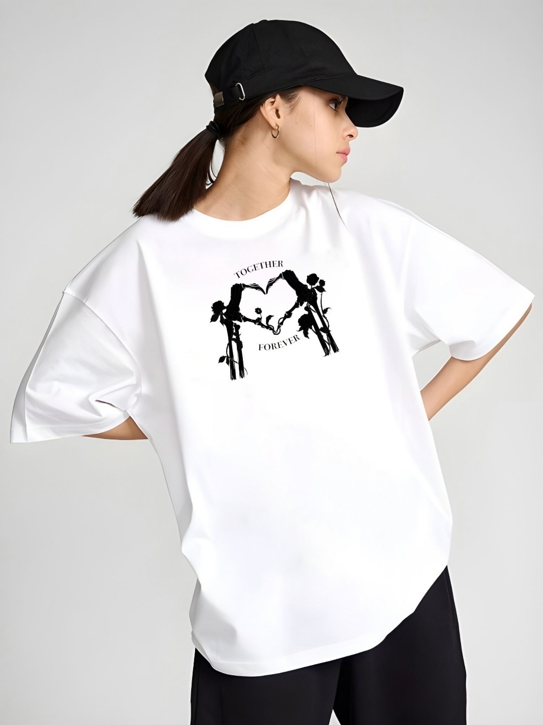 

DressBerry Women Graphic Printed Round Neck Cotton Relaxed Fit T-shirt, White