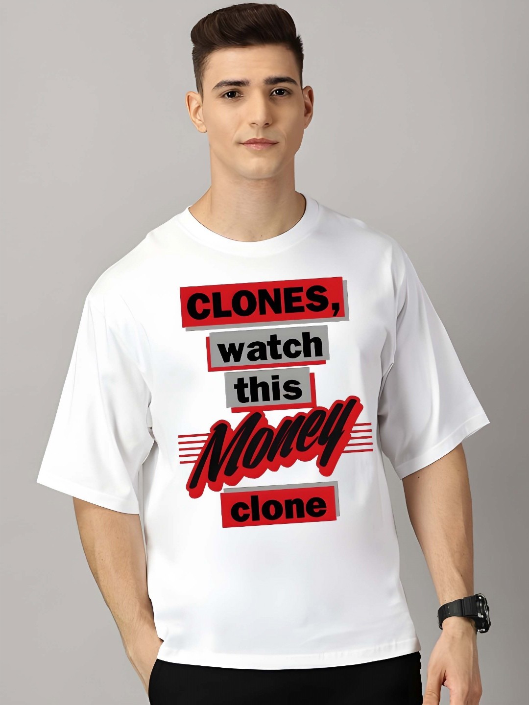 

SZN Men Typography Printed Round Neck Cotton Oversized T-shirt, White