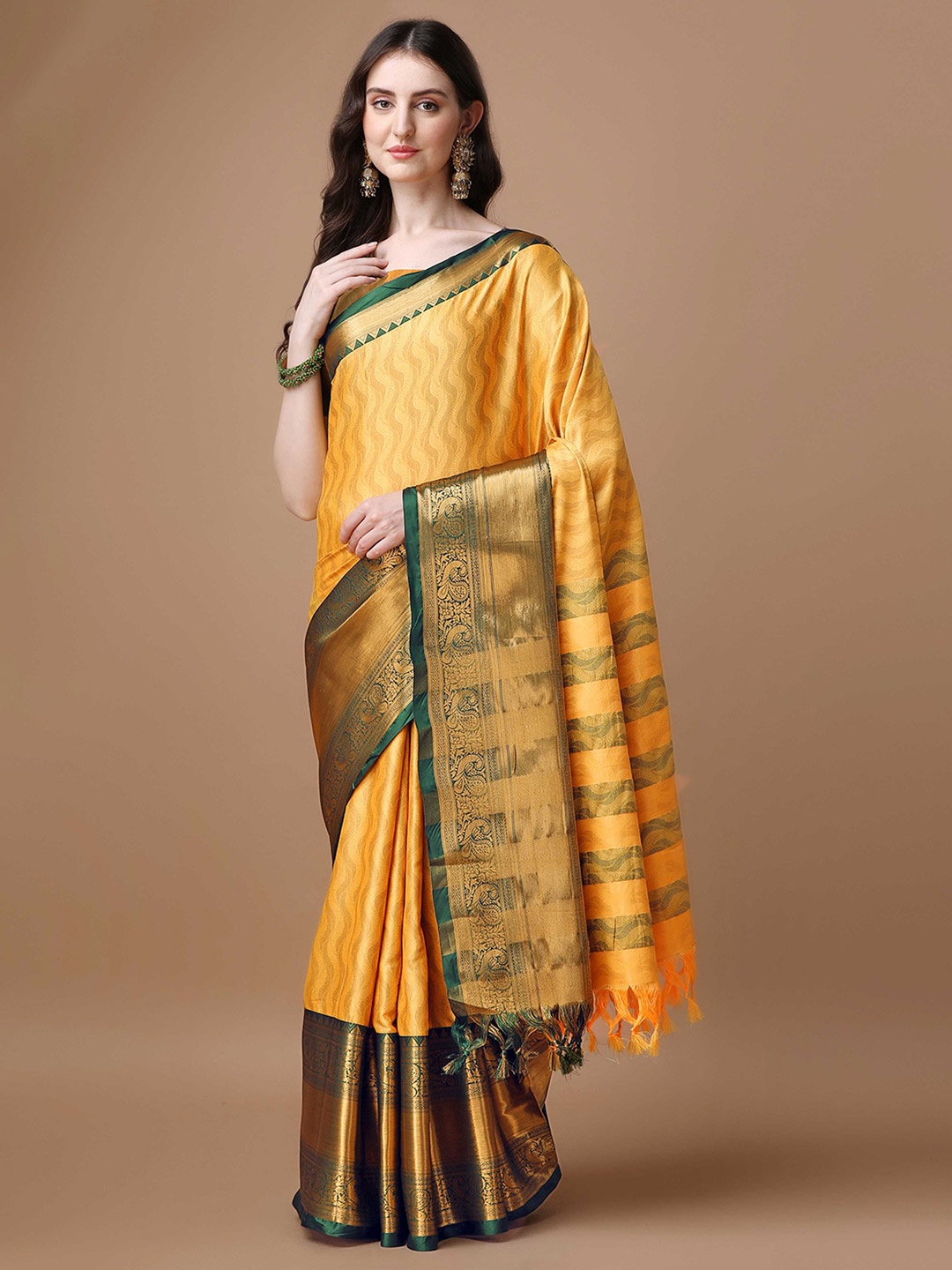 

DIVASTRI Woven Design Zari Silk Cotton Saree, Yellow