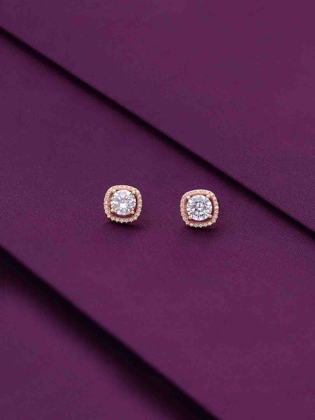 

KAI JEWEL 92.5 Sterling Silver Rose Gold-Plated CZ-Studded Square Minimalistic Studs