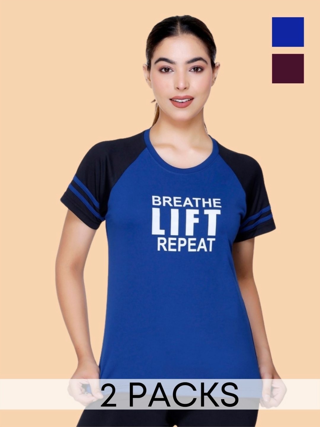 

White Moon Women Typography 2 Pockets T-shirt, Navy blue