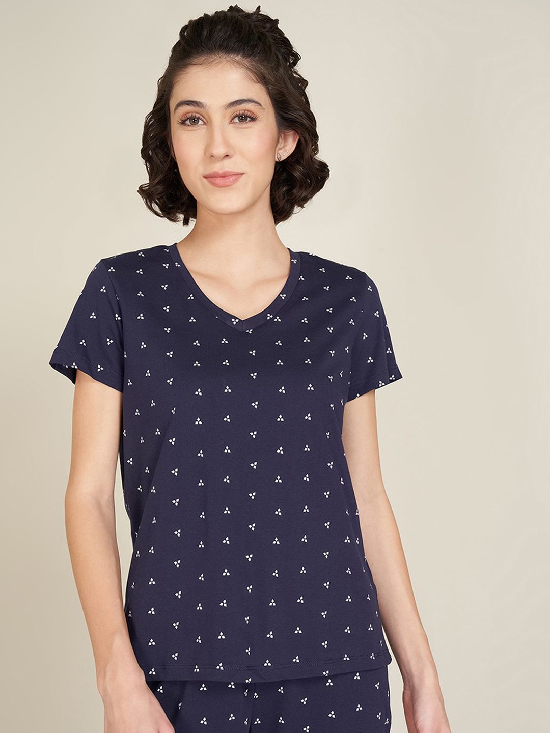 

Dreamz by Pantaloons Women Printed Pure Cotton Lounge T-Shirt, Navy blue