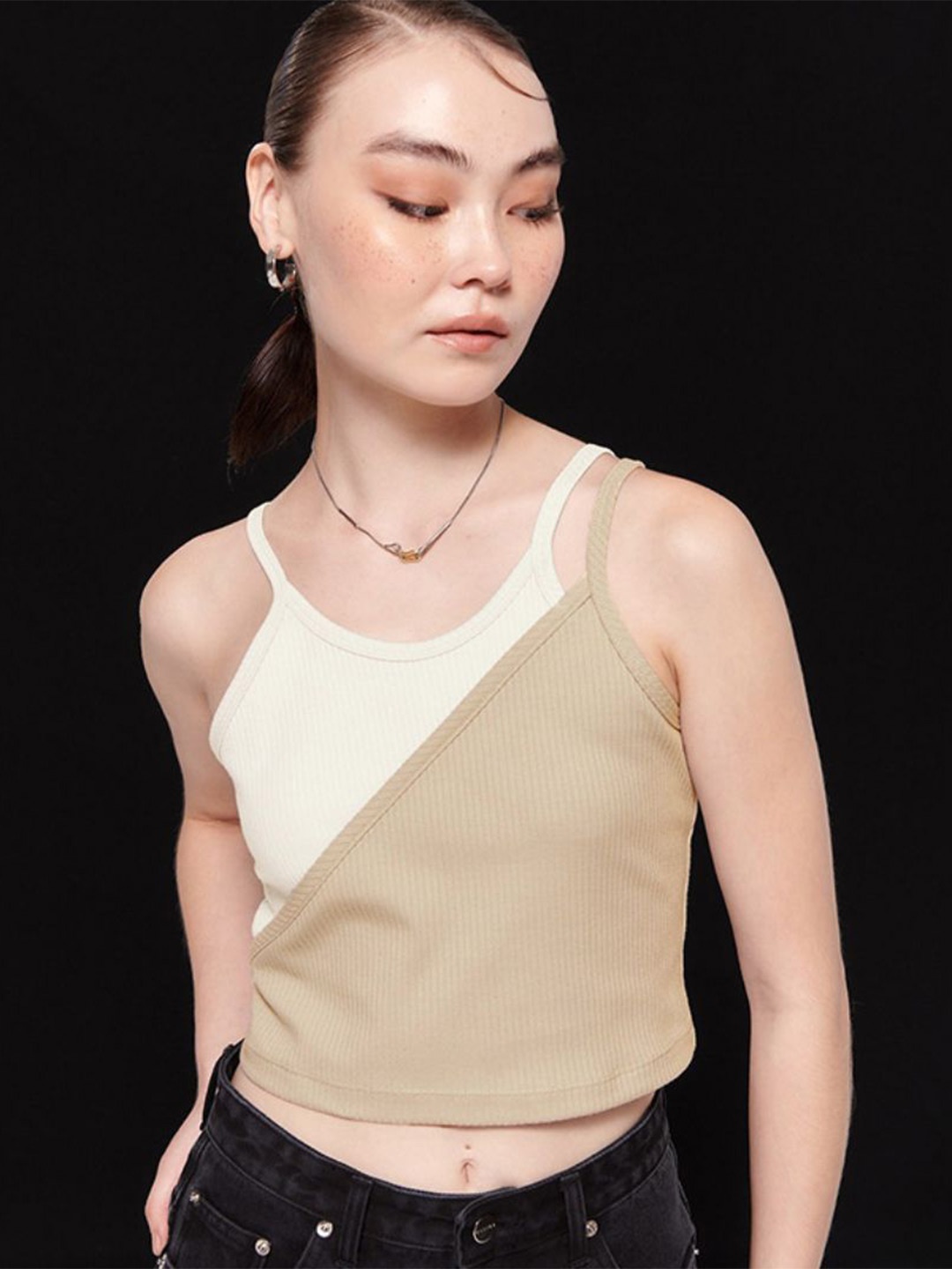 

StyleCast Colourblocked Tank Crop Top, Beige