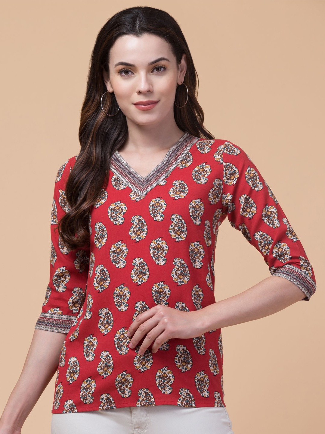 

Hive91 Women Floral Print Ethnic Top, Red