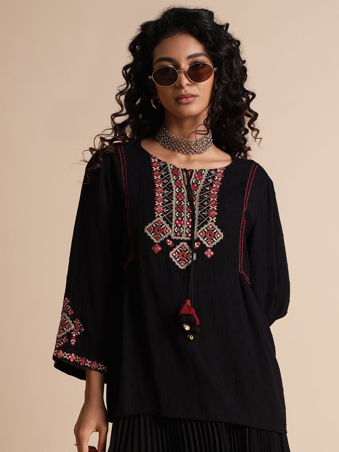 

Global Desi Women Embellished Top, Black