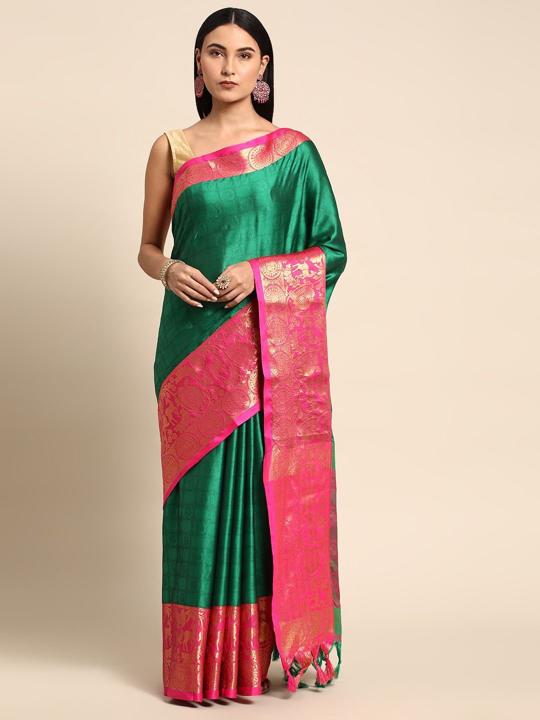 

DIVASTRI Woven Design Zari Banarasi Saree, Green