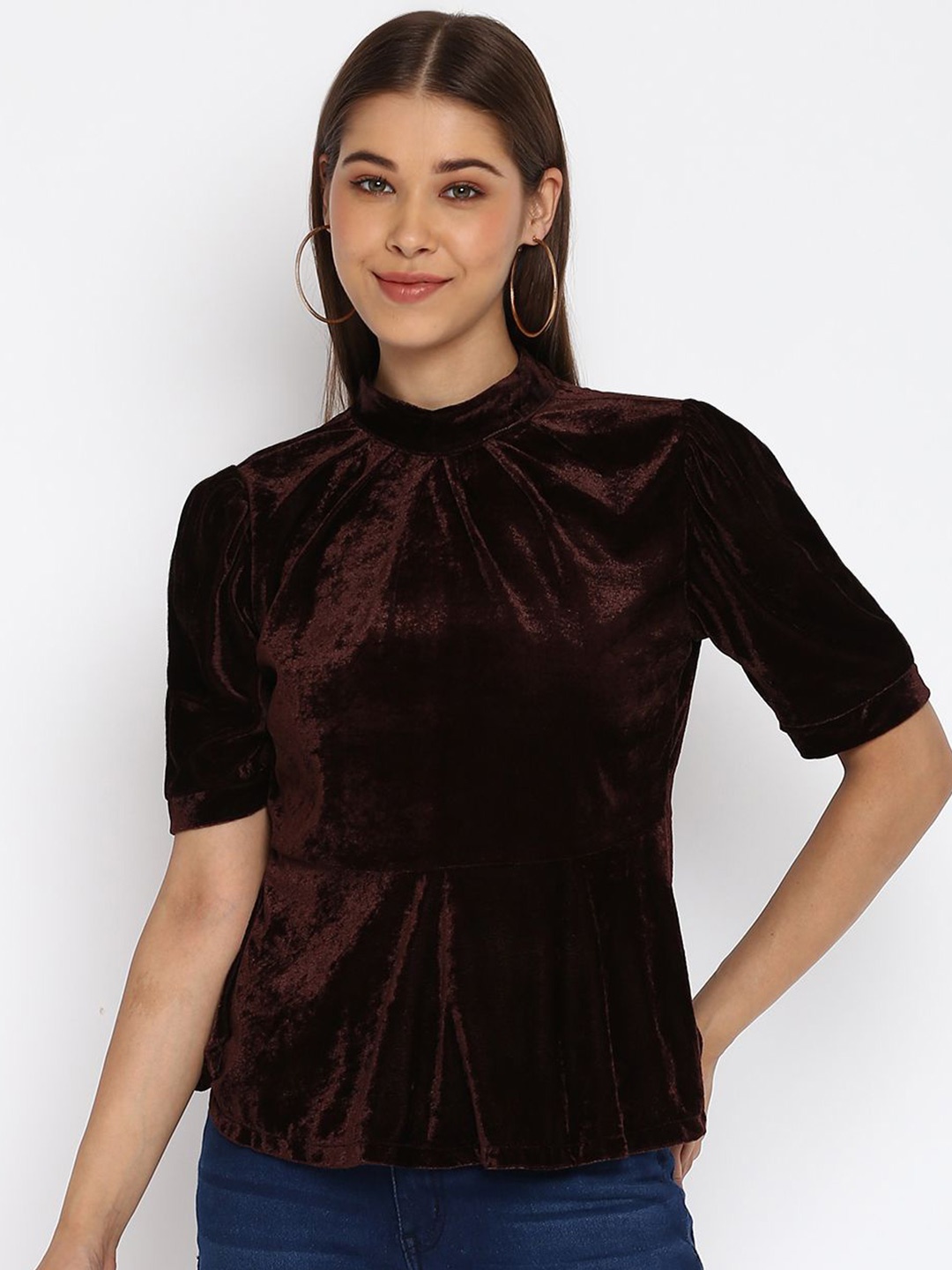 

DressBerry Women Solid High Neck Top, Coffee brown
