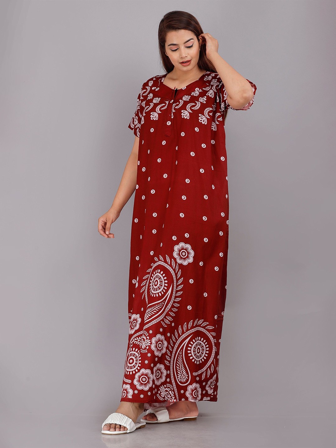 

PR PINK ROYAL Printed Maxi Nightdress, Maroon
