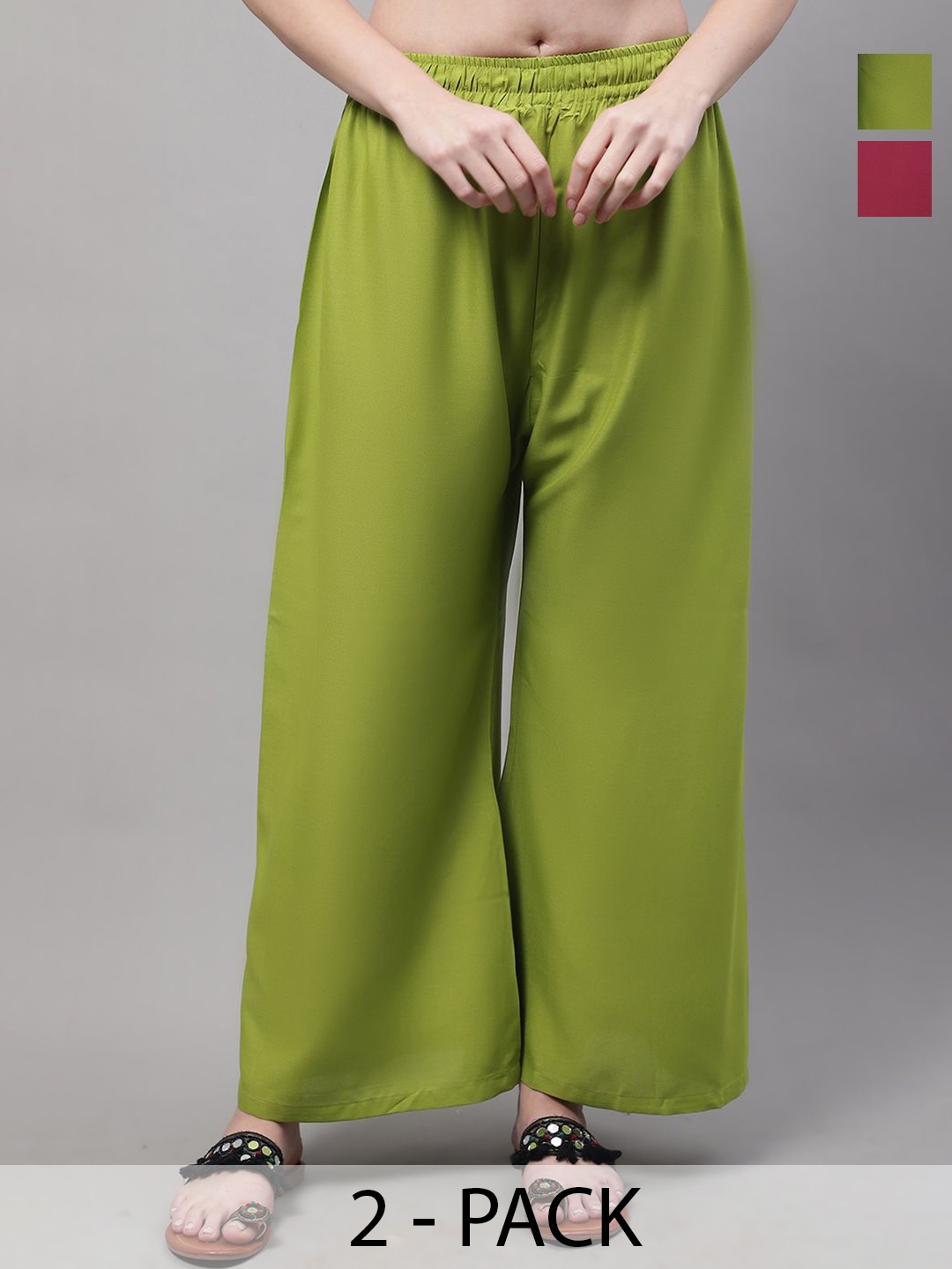

Valles365 by S.C. Women 2 Flared Ethnic Palazzos, Green