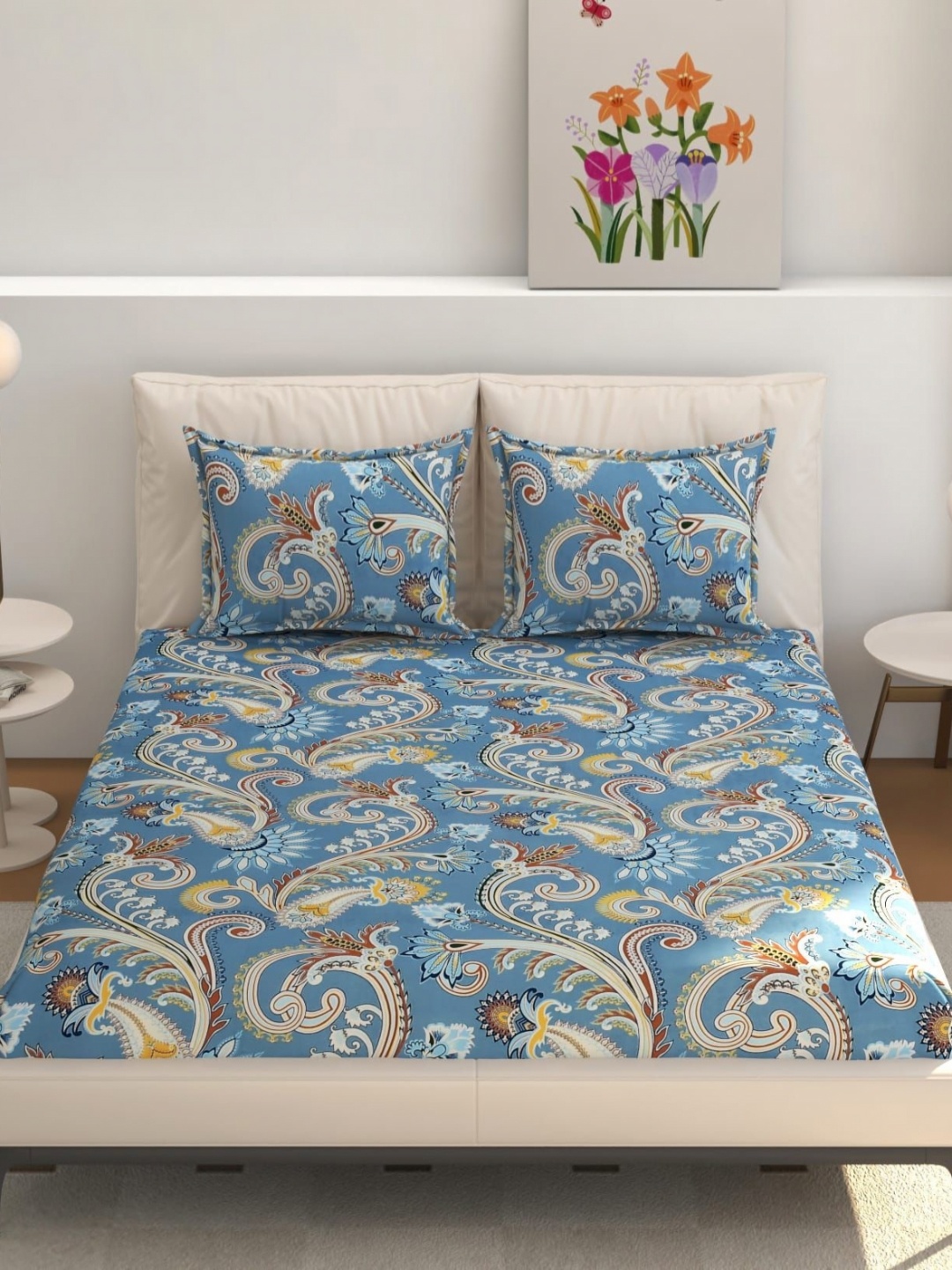 

B' Decorlish Blue And White Ethnic Motifs Printed 220 TC Queen Bedsheet Set 1.82m x 1.98m