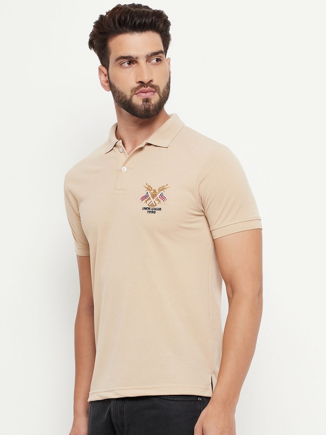 

RELANE Men Solid Polo Collar Cotton T-shirt, Beige
