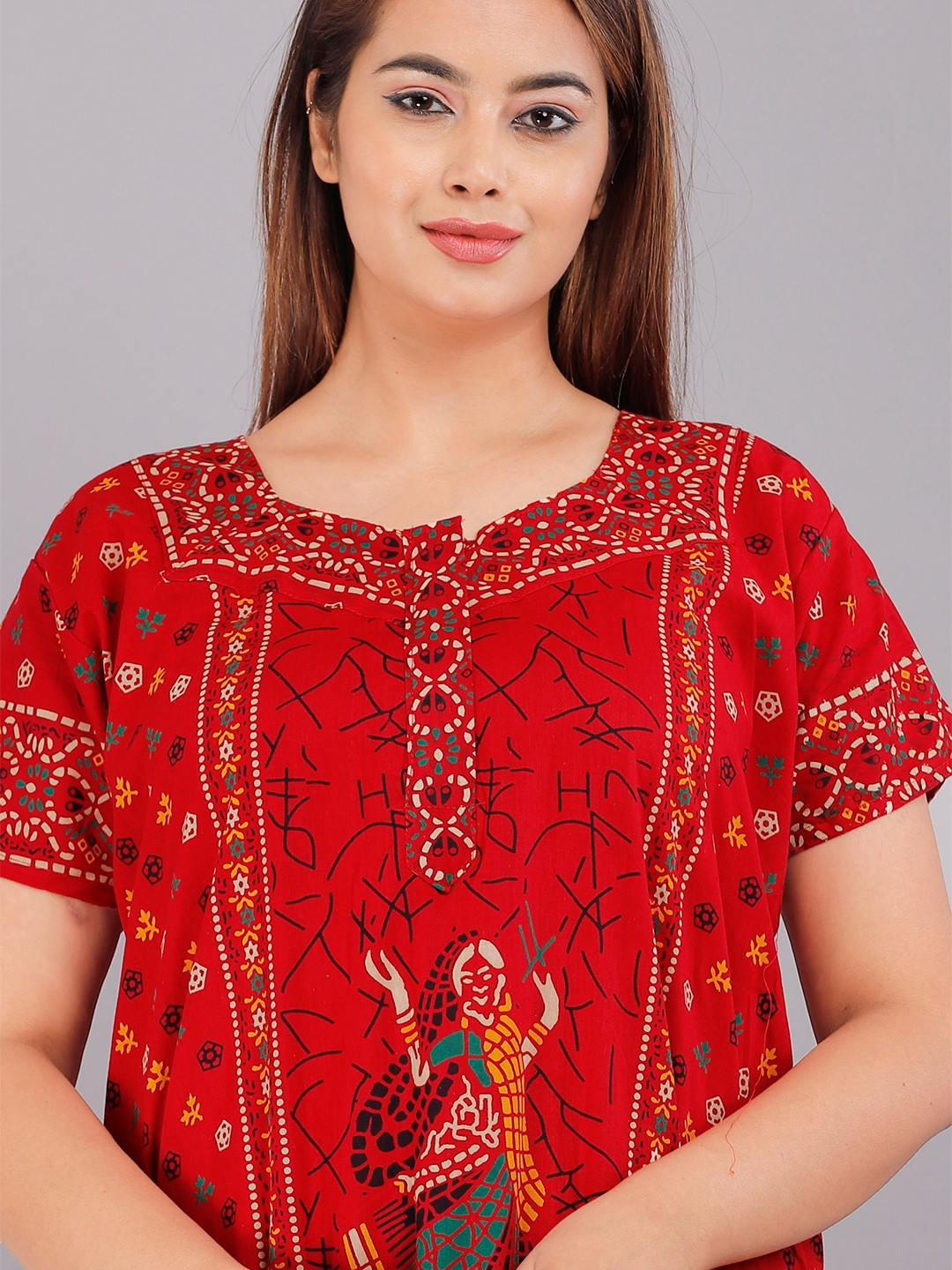 

PR PINK ROYAL Women Printed Maxi Nightdress, Red